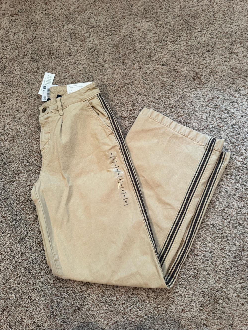 American Eagle Outfitters Beige Wide Leg Jeans with Black Side Stripes